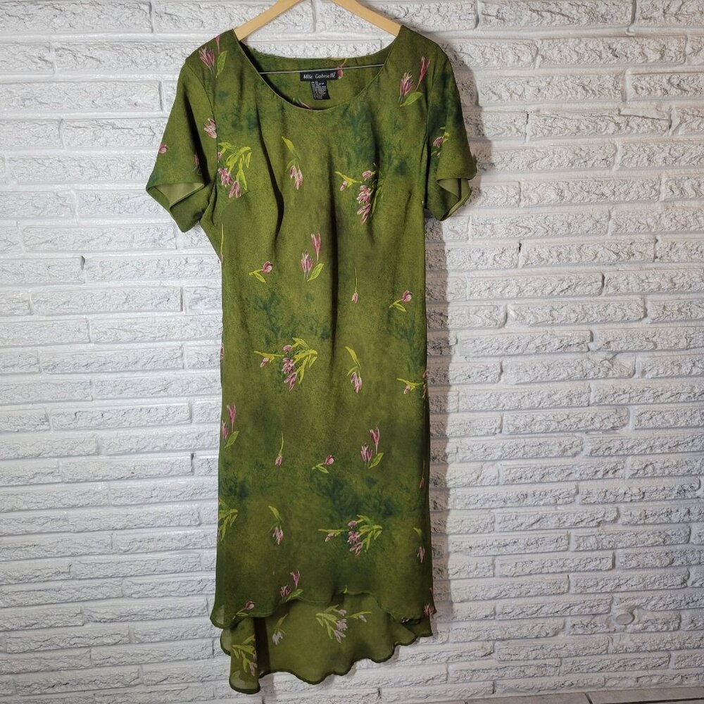 Mlle Gabrielle Womens Dress 20 Plus Short Sleeve Green Floral Polyester FLO30E